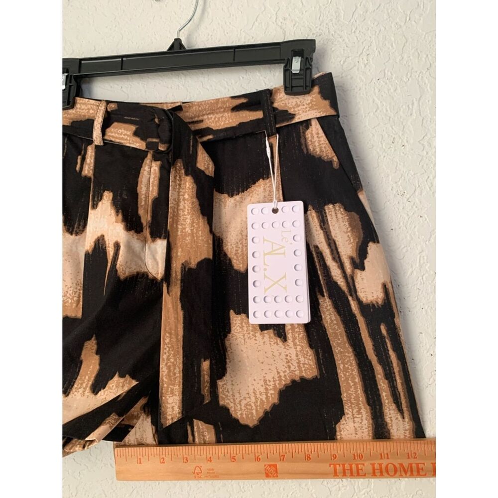 NWT Le’ AL.X Black & Tan Abstract Tie-Waist Shorts Pockets Size 0 - Picture 6 of 11